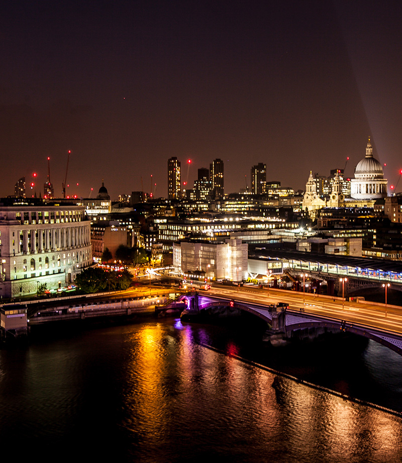 Nighttime aerial view from roof terrace