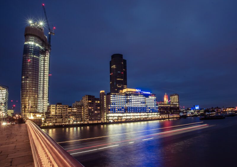 Exterior shot of Sea Containers from across the river